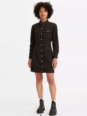 Levi's Black Button-Front Mini Shirt Dress
